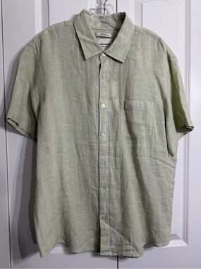 Thom Aaron Men's 100% Linen Short-Sleeve Button-Down Sage Shirt XL
